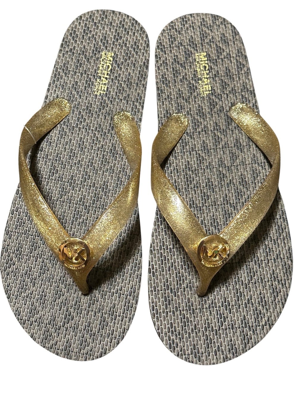 Michael Kors Signature Logo Thong Flip Flops Sandals Brown/Gold size 7
